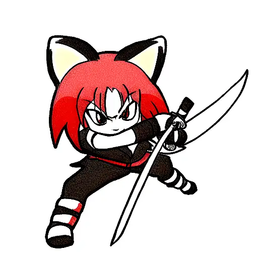 Ninja Red Panda Fighting Stance With Sword