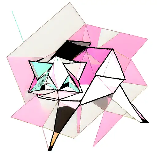 Geometric Wolf With A Pink Rose At It's Feets