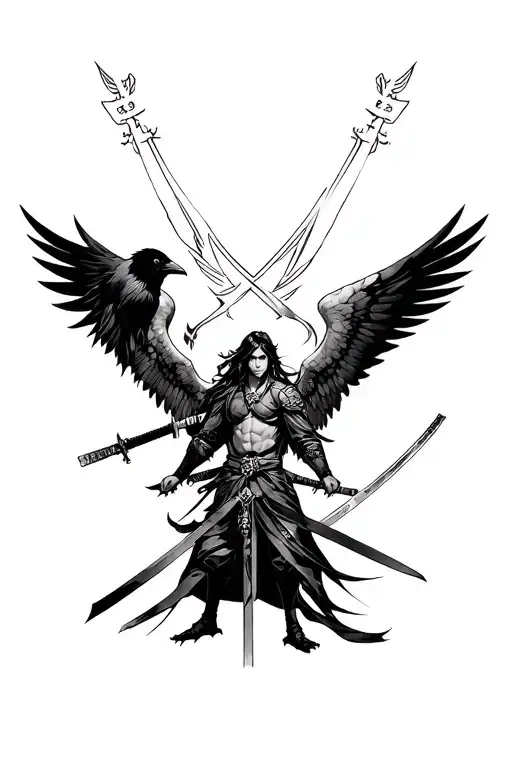 Dad Archangel Michael And Katana And Raven T Japanese Themes Black