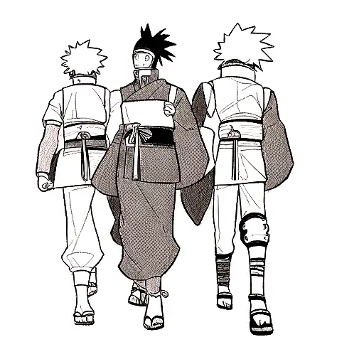 A Tattoo Featuring Naruto Characters In A Dotwork Style