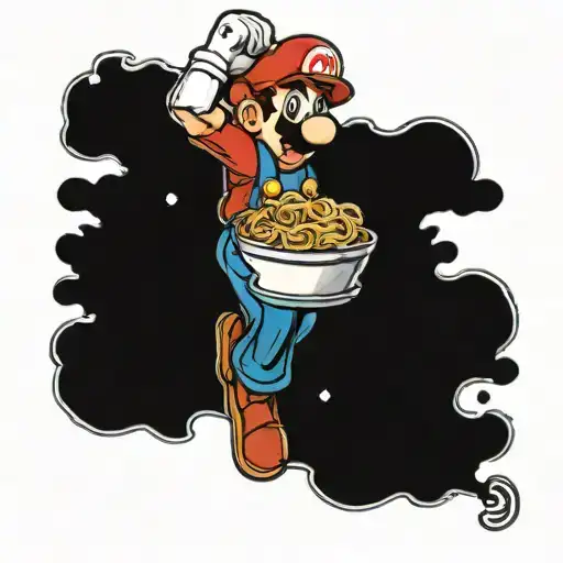 Mario Jumping With A Bowl Of Spaghetti In His Hands