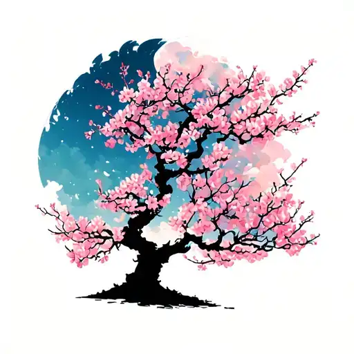 Cherry Blossom Tree Silhouette Intertwined