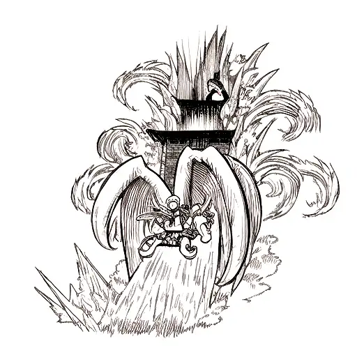 Shenlong Emerging From A Waterfall With Goku Riding On His Back