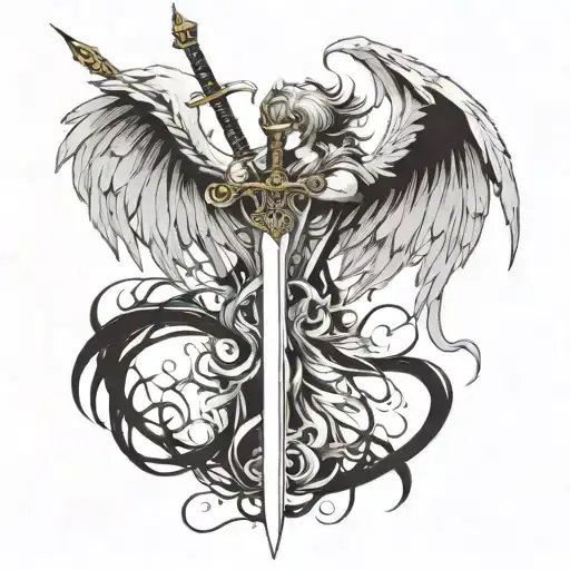 Make Me A Tattoo With Angel And Demon Wing And With A Sword In Between