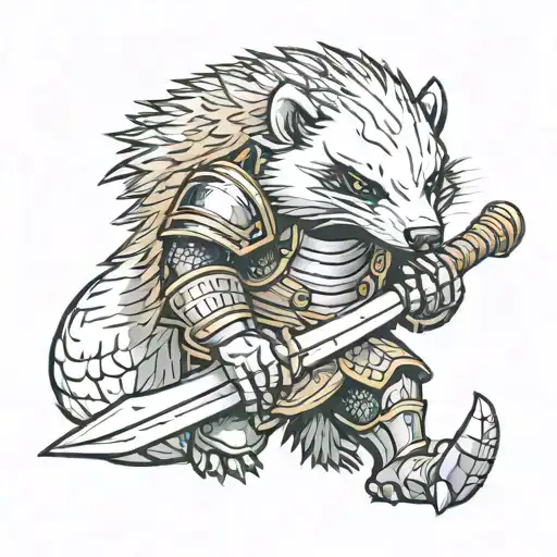 Furry Honey Badger With Knight Armor Holding A Sword