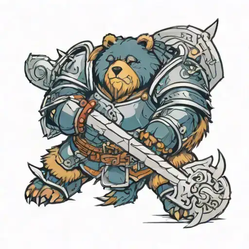Furry Bear With Knight Armor Holding A Axt