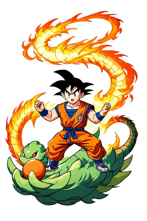 Kid Goku On Nimbus With Shenron And Dragon Balls