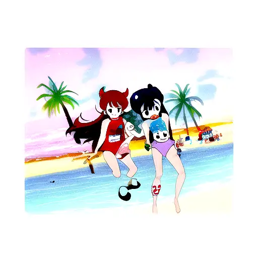 A Playful And Colorful Tattoo Of Lilo And Stitch Enjoying A Day At The Beach