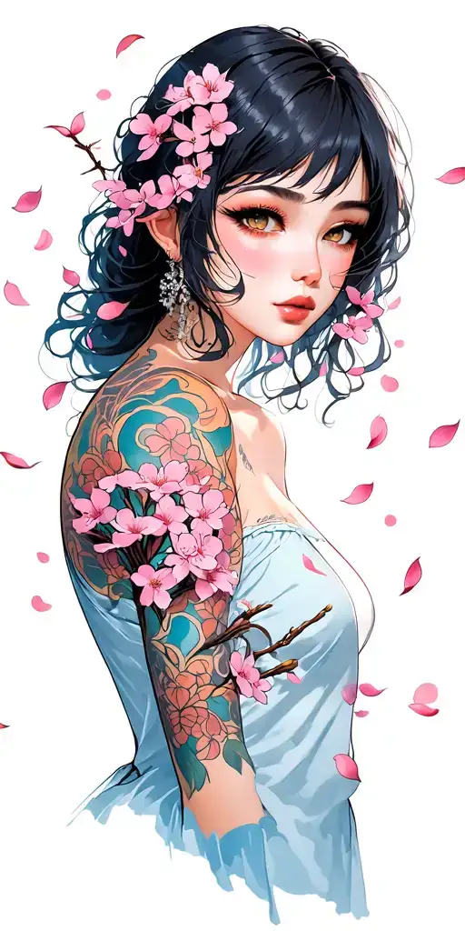 Anime Female With Cherry Blossom Petals