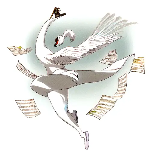 A Graceful Swan Swimming On A Sheet Music