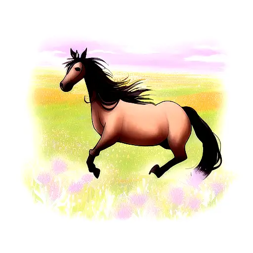 A Majestic Horse Galloping Through A Field Of Wildflowers