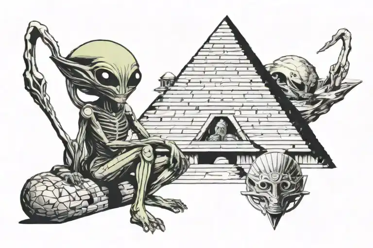 Alien Next To A Pyramid Surrounded