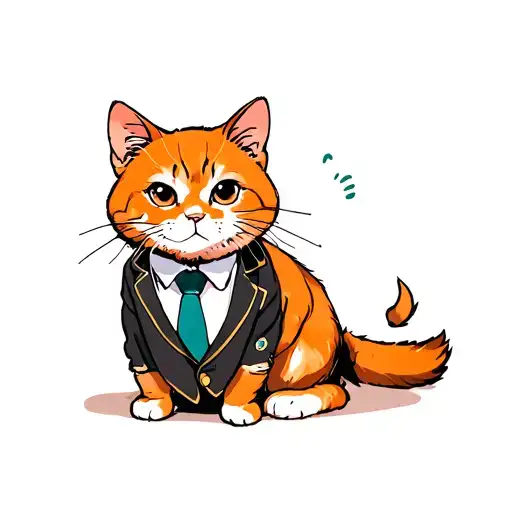Orange Cat Sitting With A Tiny Suit