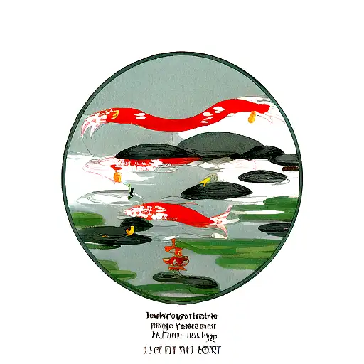 A Serene Japanese Garden With Floating Anime Characters As Koi Fish