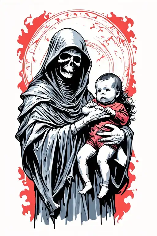 Grim Reaper With A Baby In The Left Hand
