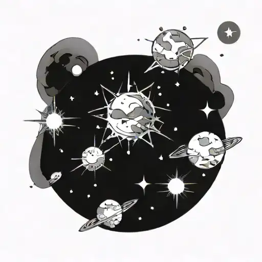 A Celestial Galaxy Filled With Anime Constellations And Symbols In A Black-grey Style