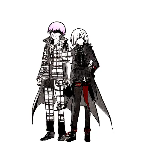 A New-school Tattoo Design Showcasing A Mashup Of Characters From Tokyo Ghoul And Sword Art Online