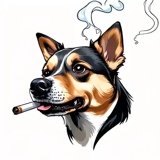 Head Of A Dog Smoking A Cigarette