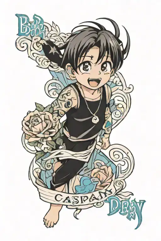 Tattoo Of Baby Boy Name Caspian And Dob 18-11-2018 On A Mans Arm