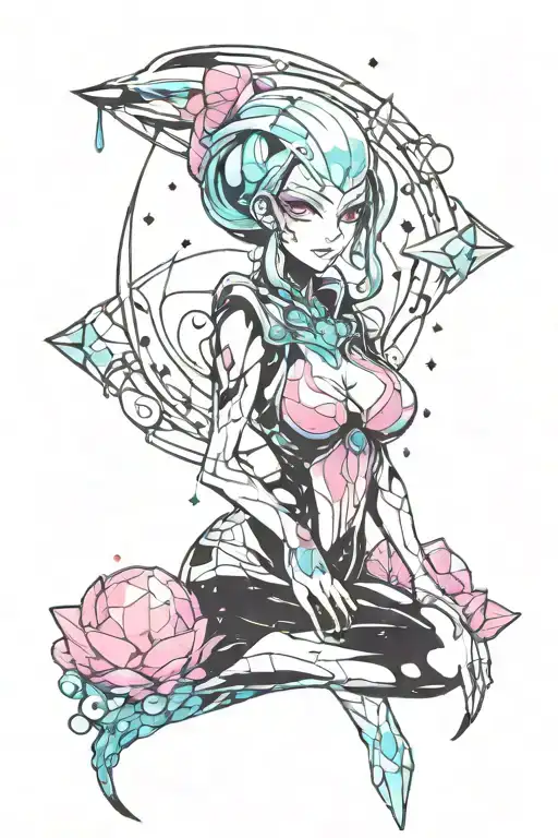 Feminine Alien Space Background With Crystals Colorful