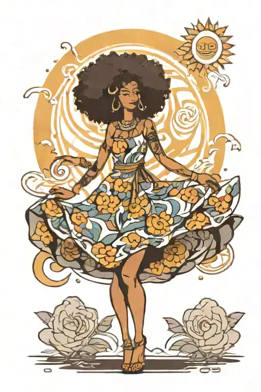 Afro Ebony Full Body Woman Sun Dress Standing