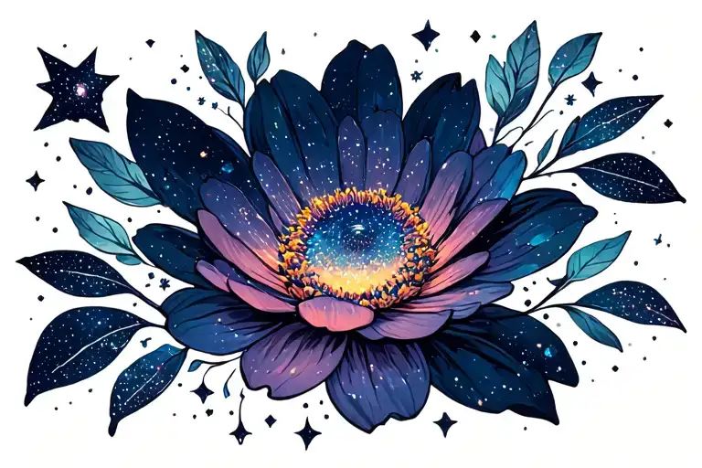 A Cosmic Cosmos Flower Blooming In Space With Stardust And Constellations