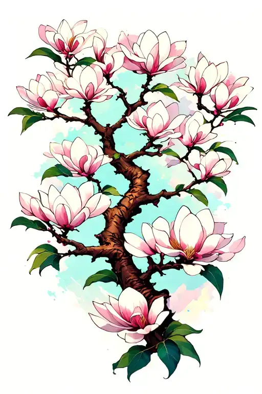 A Magnolia Tree Branch Extending Along The Spine In Soft Realism Style
