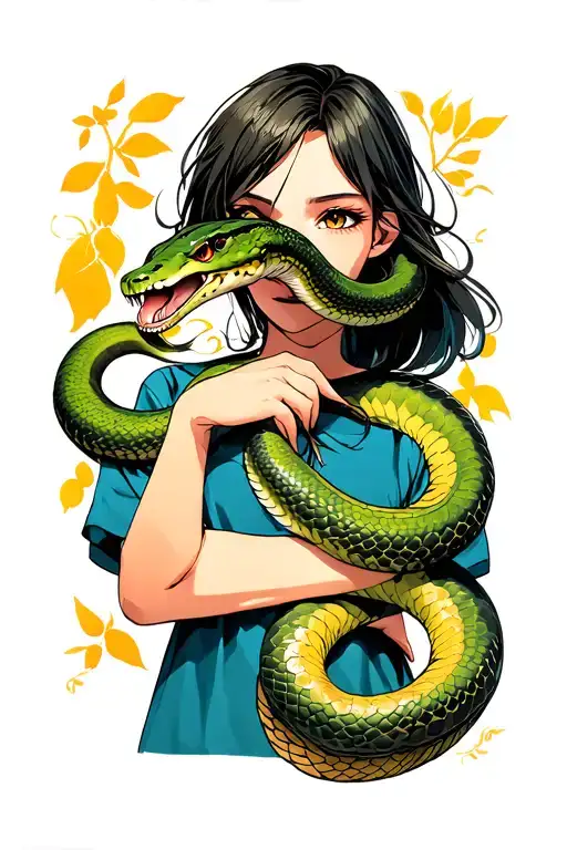 Anime Girl Holds A Snake