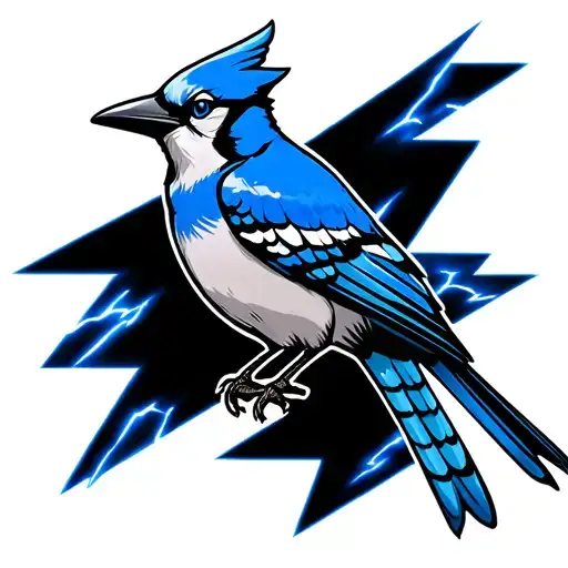 Blue Jay With Lightning In Background