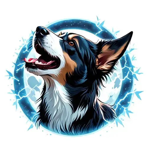 Dog With Lightning In Background Howling At Moon
