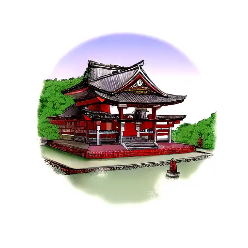 A Japanese Temple With Norse Runes And Girih