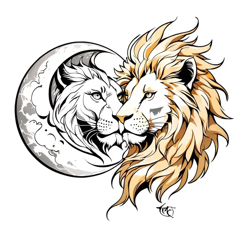 Lion And Moon Merging Together