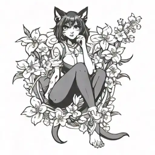 Sexy Yoruichi Cat Pose Surrounded By Blooming Flowers