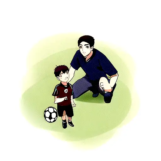 Father And Son With A Soccer Ball