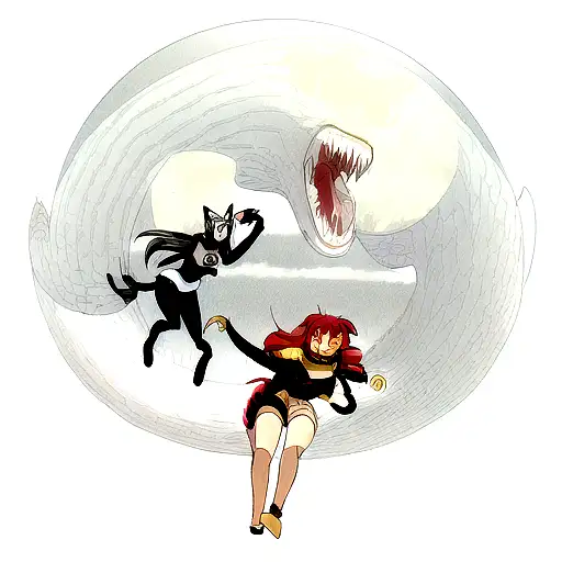 Two Wolfs Chasing Moon And Sun Inside Huge Snake Who Is Eating Herself