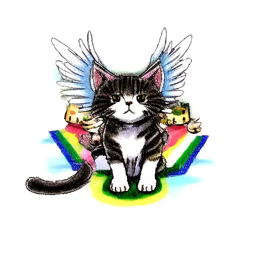 5 Cats With Angel Wings Playin In Heaven Over The Rainbow Bridge