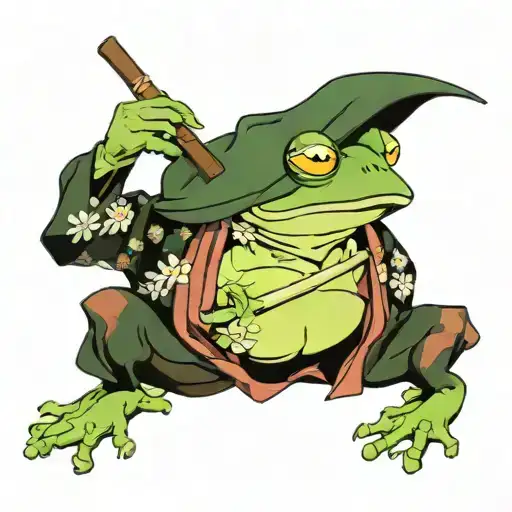 A Frog In A Kimono Smokes A Pipe