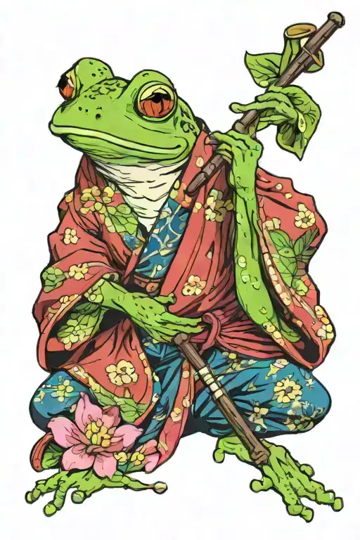 A Frog In A Kimono Smokes A Pipe