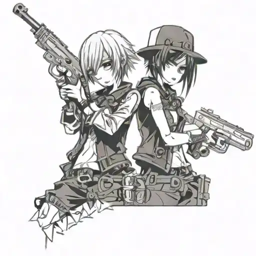 Goth Emo Holding 2 Pistols Crossing Each Other