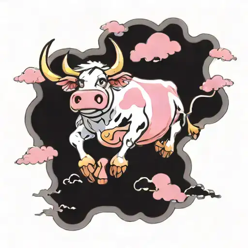 Cute Pink And White Cow Jumping