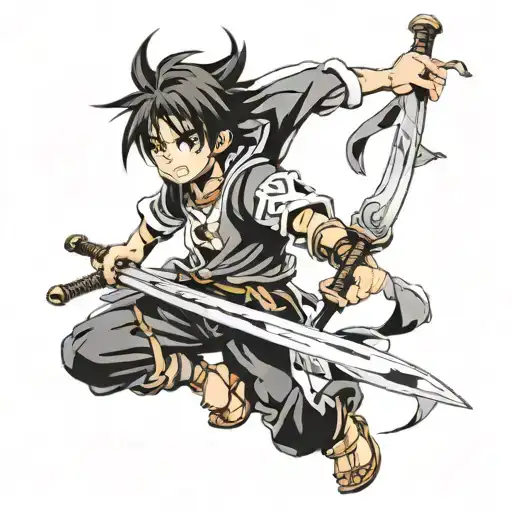 Anime Boy Jumping Swinging A Sword