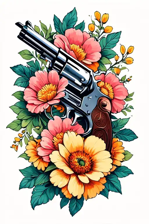 Revolver Shooting Flowers Intertwined