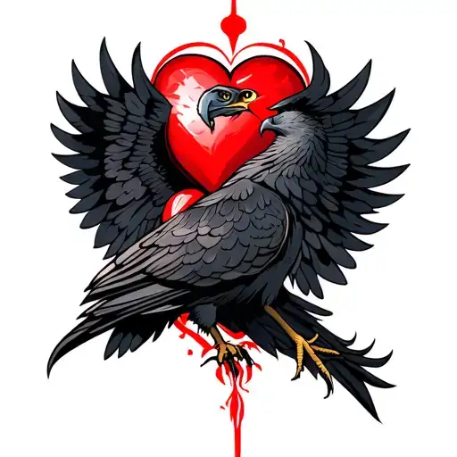 Red Heart With Black Falconry Wings