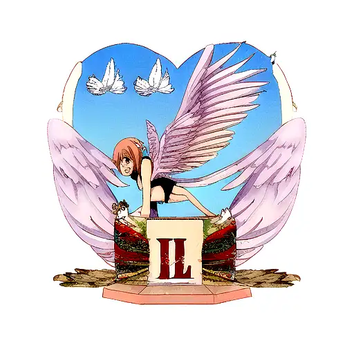 Wings With Feathers Wrap Around Letter L In Shape Of Love