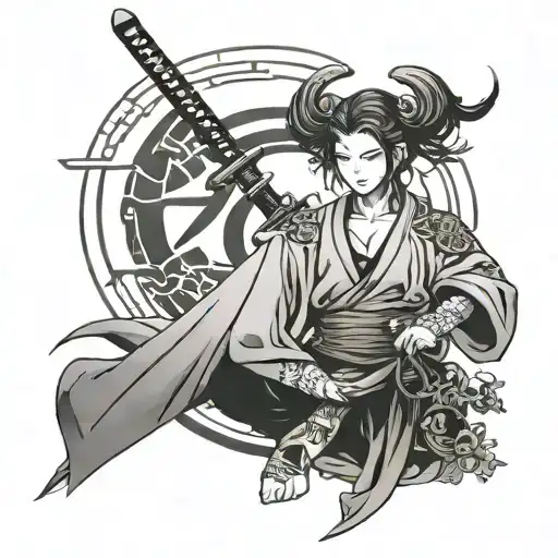 Woman Samurai With Two Swords Capricorn Zodiac Sign