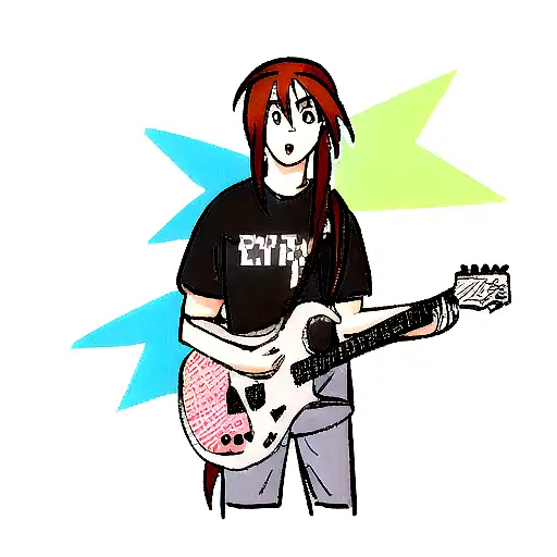 A Guy With Braids Holding A Guitar While Surrounded By Video Game Characters And Anime Symbols