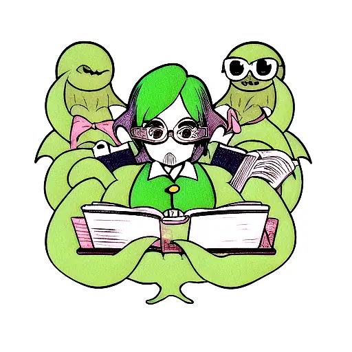 Cthulhu Chan With Glasses Reading A Book