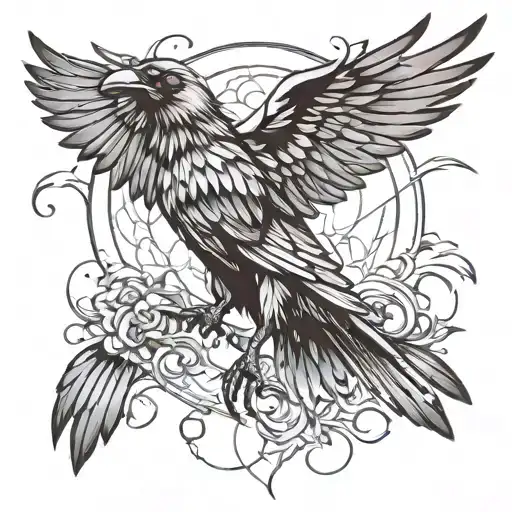 Crow With Open Wings