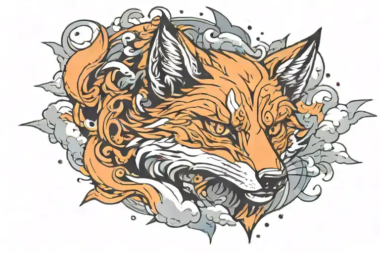 Simetric Angry Fox Surrounded By Clouds Chest