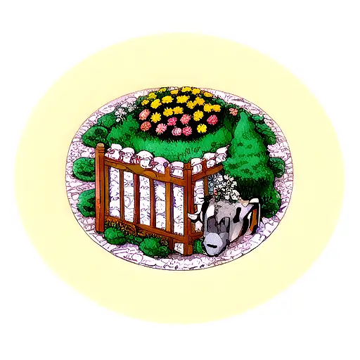 Bull Terier With Chrysanthemums Around